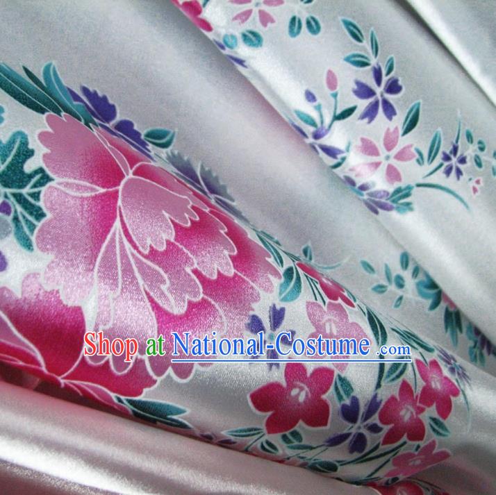 Chinese Traditional Royal Palace Peony Pattern Design White Brocade Fabric Ancient Costume Tang Suit Cheongsam Hanfu Material