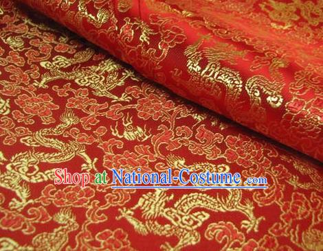 Chinese Traditional Royal Palace Dragons Pattern Design Red Brocade Fabric Ancient Costume Tang Suit Cheongsam Hanfu Material