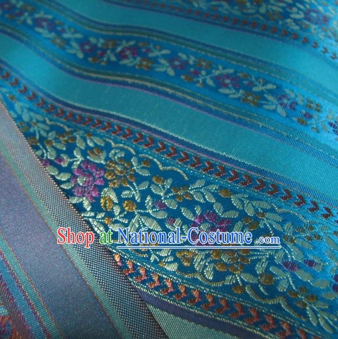 Chinese Traditional Royal Palace Pattern Design Blue Brocade Xiuhe Suit Fabric Ancient Costume Tang Suit Cheongsam Hanfu Material