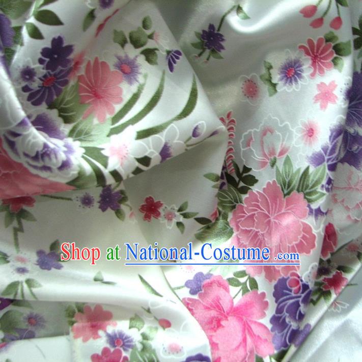 Chinese Traditional Royal Palace Printing Peony Design White Brocade Fabric Ancient Costume Tang Suit Cheongsam Hanfu Material