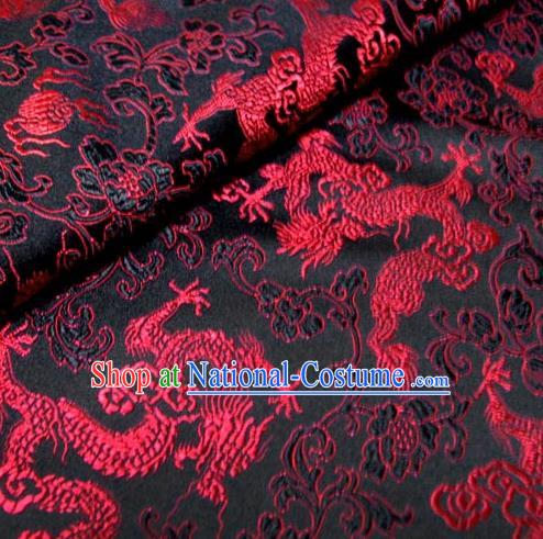 Chinese Traditional Royal Palace Dragons Design Hanfu Black Brocade Fabric Ancient Costume Tang Suit Cheongsam Material