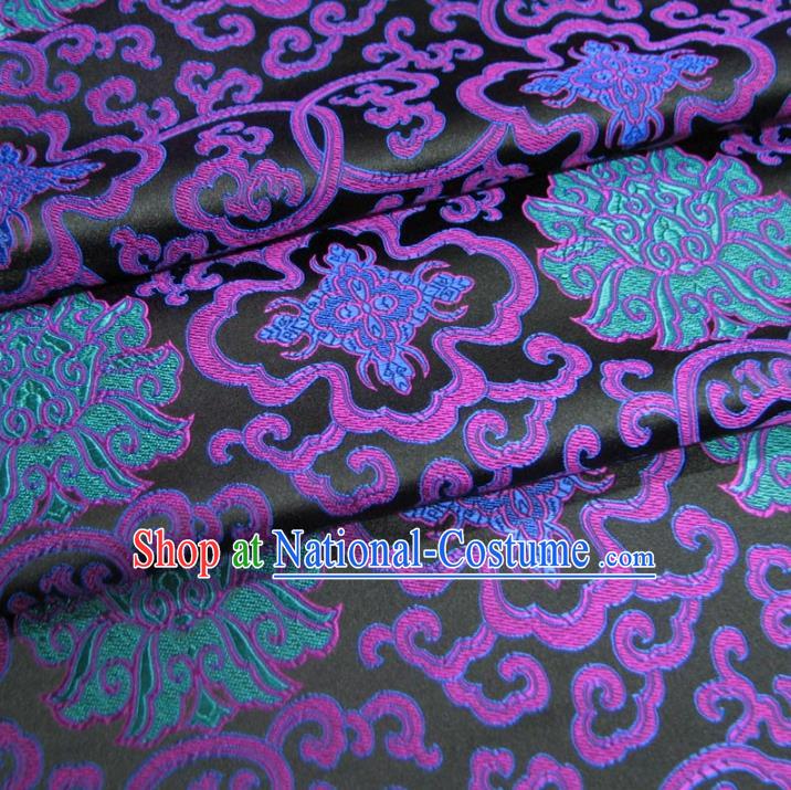 Chinese Traditional Palace Purple Pattern Design Hanfu Black Brocade Mongolian Robe Fabric Ancient Costume Tang Suit Cheongsam Material