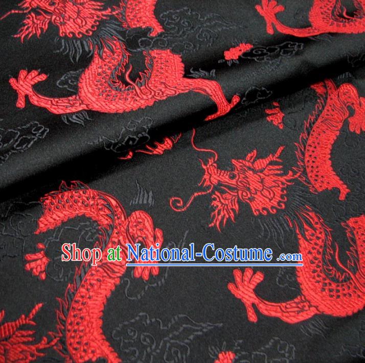 Chinese Traditional Palace Dragons Pattern Hanfu Black Brocade Mongolian Robe Fabric Ancient Costume Tang Suit Cheongsam Material