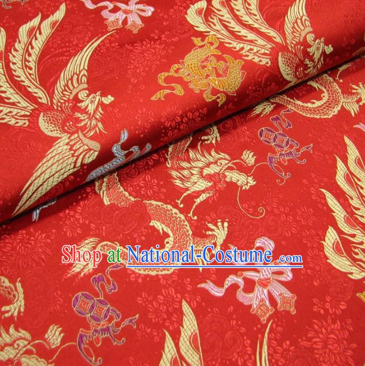 Chinese Traditional Palace Dragons Pattern Hanfu Red Brocade Mongolian Robe Fabric Ancient Costume Tang Suit Cheongsam Material