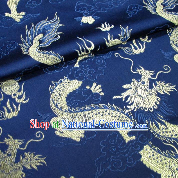 Chinese Traditional Palace Dragons Pattern Hanfu Navy Brocade Mongolian Robe Fabric Ancient Costume Tang Suit Cheongsam Material