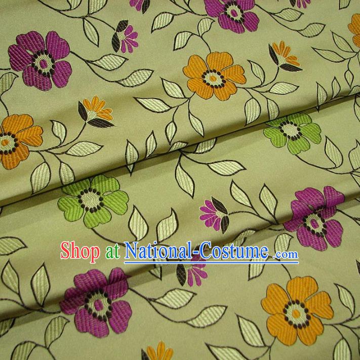 Chinese Traditional Palace Flowers Pattern Hanfu Yellow Brocade Mongolian Robe Fabric Ancient Costume Tang Suit Cheongsam Material