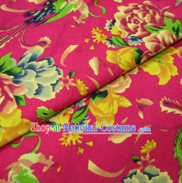 Chinese Traditional Palace Phoenix Peony Pattern Hanfu Rosy Cotton Fabric Ancient Costume Tang Suit Cheongsam Material