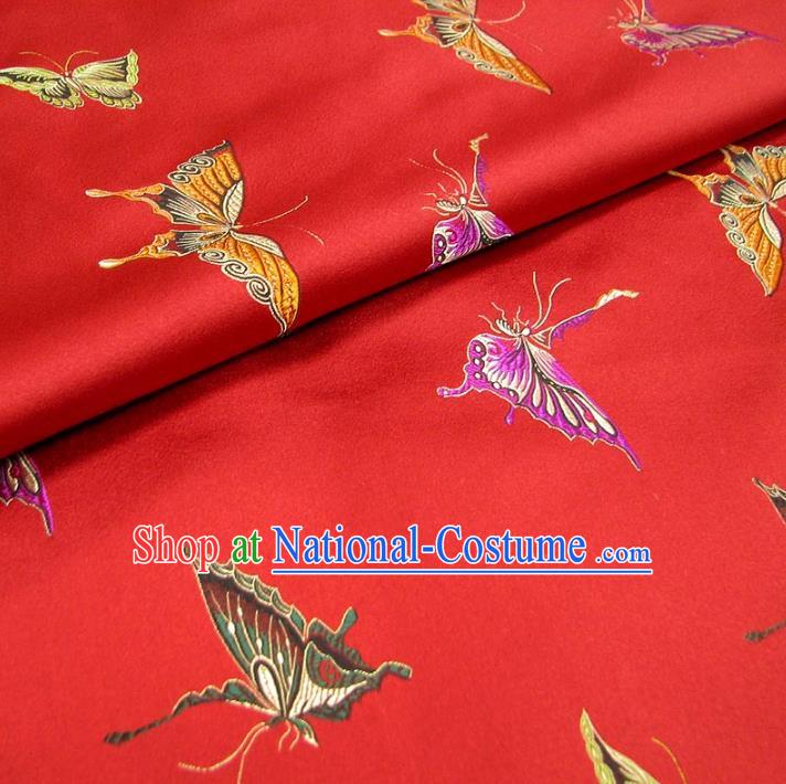 Chinese Traditional Palace Butterfly Pattern Hanfu Red Brocade Fabric Ancient Costume Tang Suit Cheongsam Material