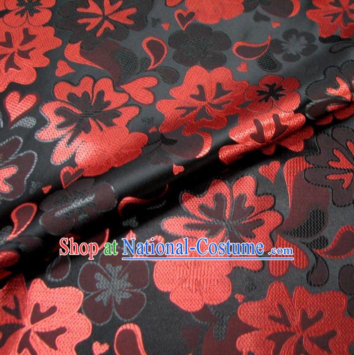 Chinese Traditional Palace Flowers Pattern Hanfu Black Brocade Fabric Ancient Costume Tang Suit Cheongsam Material