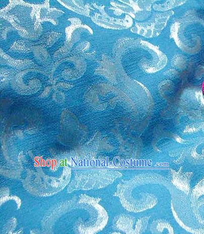 Chinese Traditional Royal Palace Pattern Design Hanfu Blue Brocade Fabric Ancient Costume Tang Suit Cheongsam Material