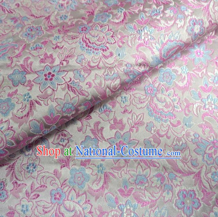 Chinese Traditional Palace Flowers Pattern Hanfu White Brocade Fabric Ancient Costume Tang Suit Cheongsam Material