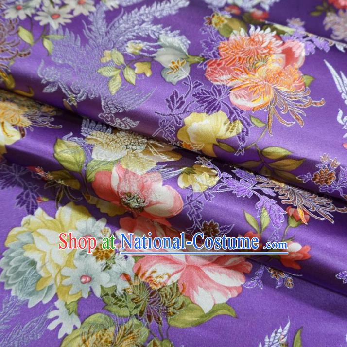 Chinese Traditional Printing Peony Flowers Pattern Hanfu Purple Brocade Fabric Ancient Costume Tang Suit Cheongsam Material