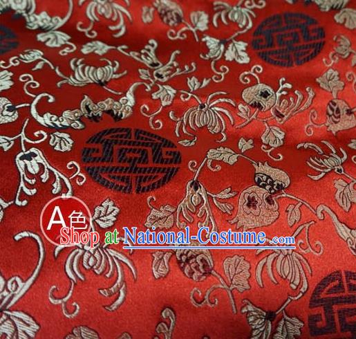 Chinese Traditional Palace Chrysanthemum Pattern Hanfu Red Brocade Fabric Ancient Costume Tang Suit Cheongsam Material