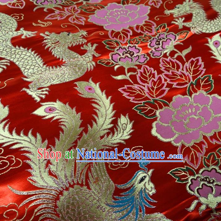 Chinese Traditional Palace Dragon Phoenix Pattern Hanfu Red Brocade Fabric Ancient Costume Tang Suit Cheongsam Material