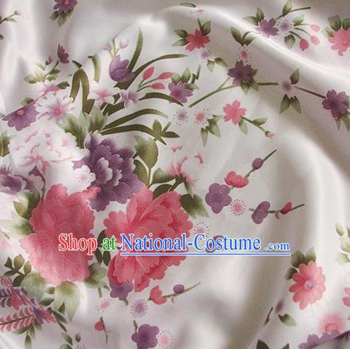 Chinese Traditional Royal Palace Printing Peony Hanfu White Brocade Fabric Ancient Costume Tang Suit Cheongsam Material