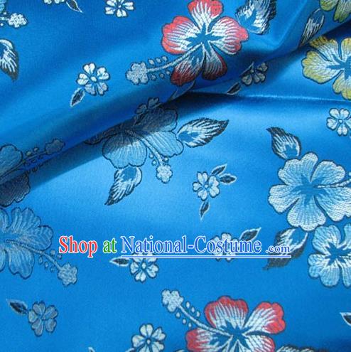 Chinese Traditional Palace Pattern Design Hanfu Blue Brocade Fabric Ancient Costume Tang Suit Cheongsam Material