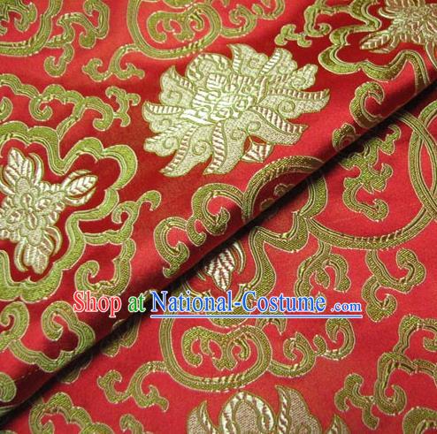 Chinese Traditional Palace Lotus Pattern Design Hanfu Red Brocade Fabric Ancient Costume Tang Suit Cheongsam Material