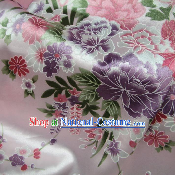 Chinese Traditional Palace Printing Peony Hanfu Pink Brocade Fabric Ancient Costume Tang Suit Cheongsam Material