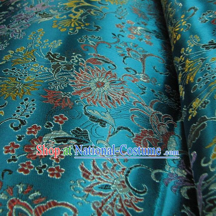 Chinese Traditional Palace Pattern Design Hanfu Blue Brocade Fabric Ancient Costume Tang Suit Cheongsam Material