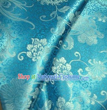 Chinese Traditional Palace Rich Flowers Pattern Design Hanfu Blue Brocade Fabric Ancient Costume Tang Suit Cheongsam Material