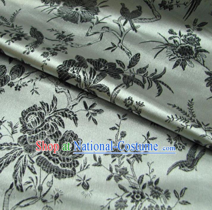 Chinese Traditional Palace Flowers Pattern Design Hanfu Grey Brocade Fabric Ancient Costume Tang Suit Cheongsam Material