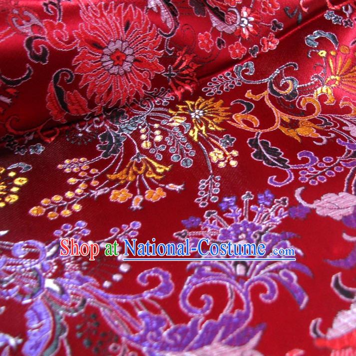 Chinese Traditional Palace Rich Pattern Design Hanfu Red Brocade Fabric Ancient Costume Tang Suit Cheongsam Material