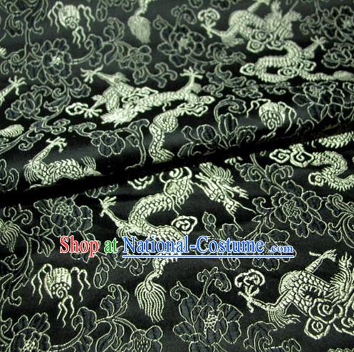 Chinese Traditional Palace Dragons Pattern Design Hanfu Black Brocade Mongolian Robe Fabric Ancient Costume Tang Suit Cheongsam Material