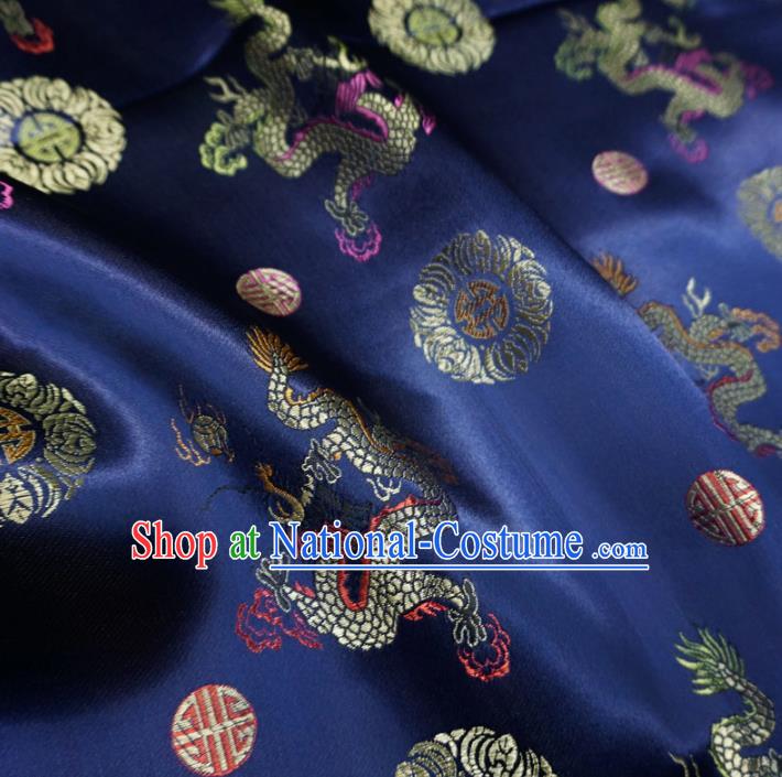 Chinese Traditional Palace Dragons Pattern Design Hanfu Navy Brocade Fabric Ancient Costume Tang Suit Cheongsam Material