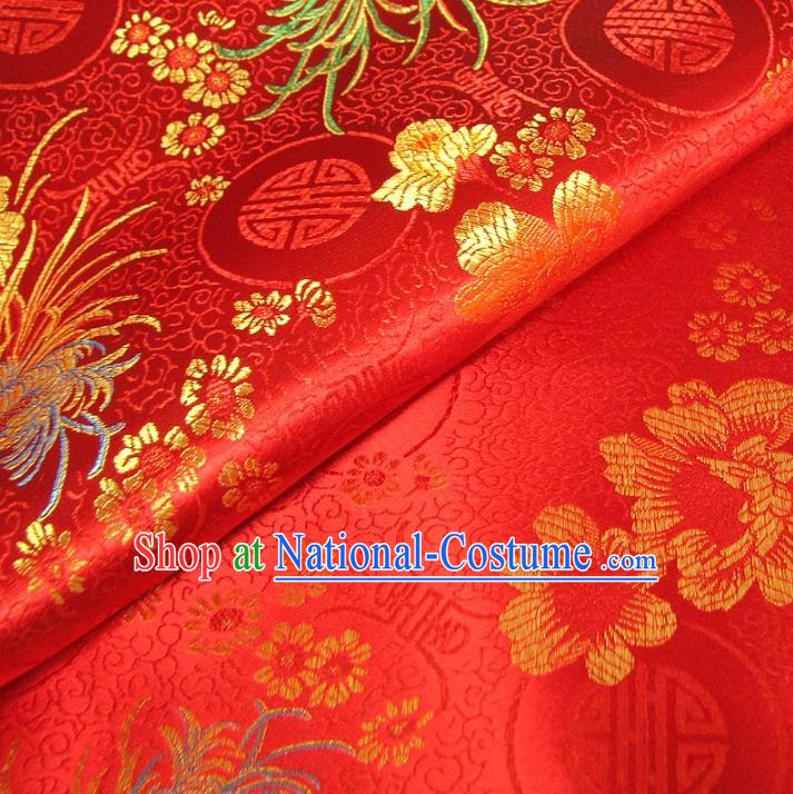 Chinese Traditional Palace Chrysanthemum Pattern Design Hanfu Red Brocade Fabric Ancient Costume Tang Suit Cheongsam Material