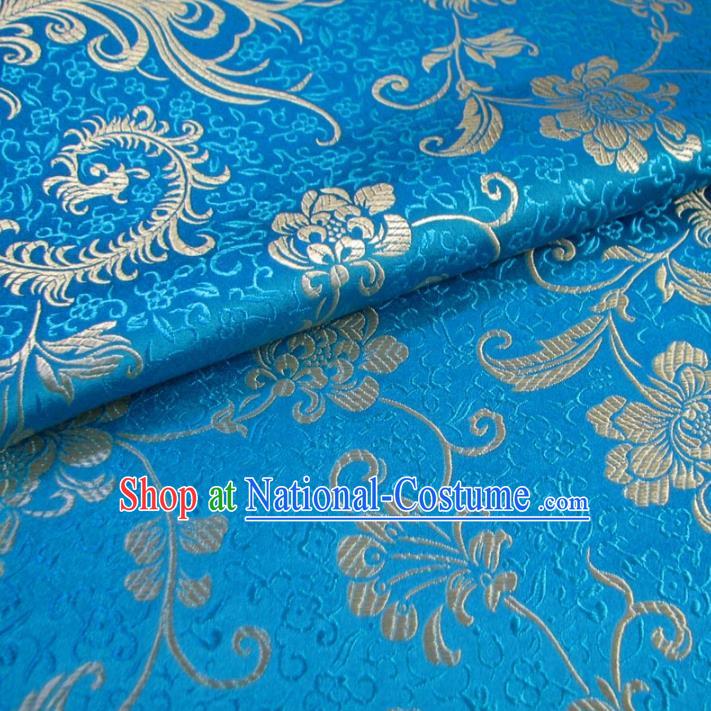 Chinese Traditional Palace Ombre Flowers Pattern Design Hanfu Blue Brocade Fabric Ancient Costume Tang Suit Cheongsam Material