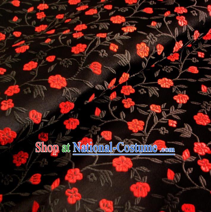 Chinese Traditional Palace Flowers Pattern Design Hanfu Black Brocade Fabric Ancient Costume Tang Suit Cheongsam Material