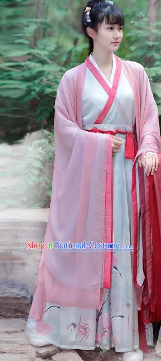 Traditional Chinese Jin Dynasty Palace Lady Elegant Hanfu Costume Wide Sleeve Cloak for Women