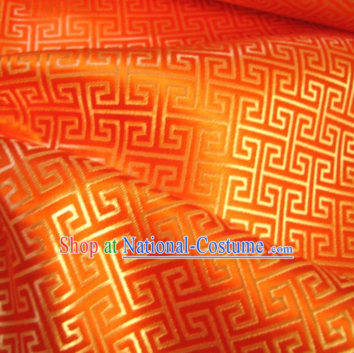 Chinese Traditional Palace Pattern Design Hanfu Orange Brocade Fabric Ancient Costume Tang Suit Cheongsam Material