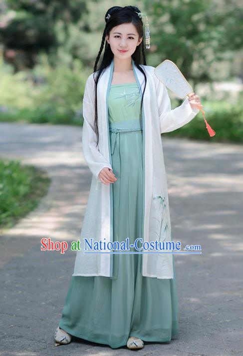 Traditional Chinese Song Dynasty Young Lady Hanfu Embroidered Costume Blouse and Skirts for Women