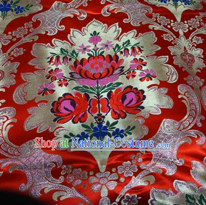 Chinese Traditional Palace Pattern Hanfu Red Brocade Fabric Ancient Costume Tang Suit Cheongsam Material