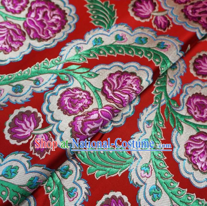 Chinese Traditional Palace Flowers Pattern Hanfu Red Brocade Fabric Ancient Costume Tang Suit Cheongsam Material