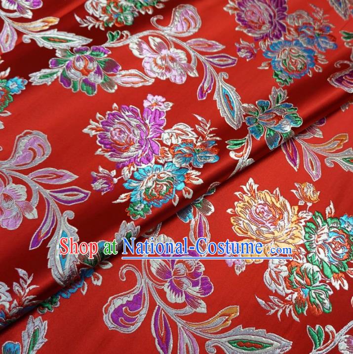 Chinese Traditional Palace Chrysanthemum Pattern Hanfu Red Brocade Fabric Ancient Costume Tang Suit Cheongsam Material