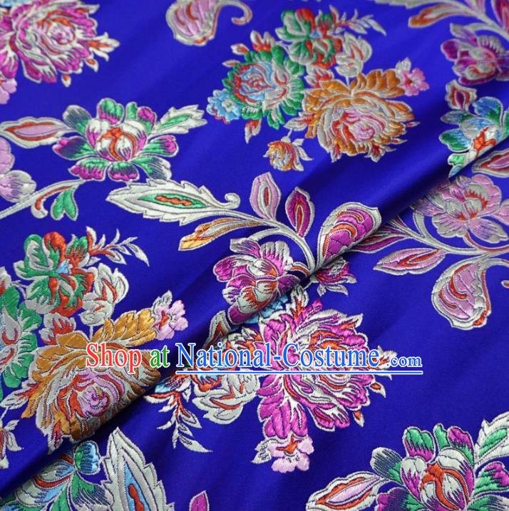 Chinese Traditional Palace Chrysanthemum Pattern Hanfu Blue Brocade Fabric Ancient Costume Tang Suit Cheongsam Material