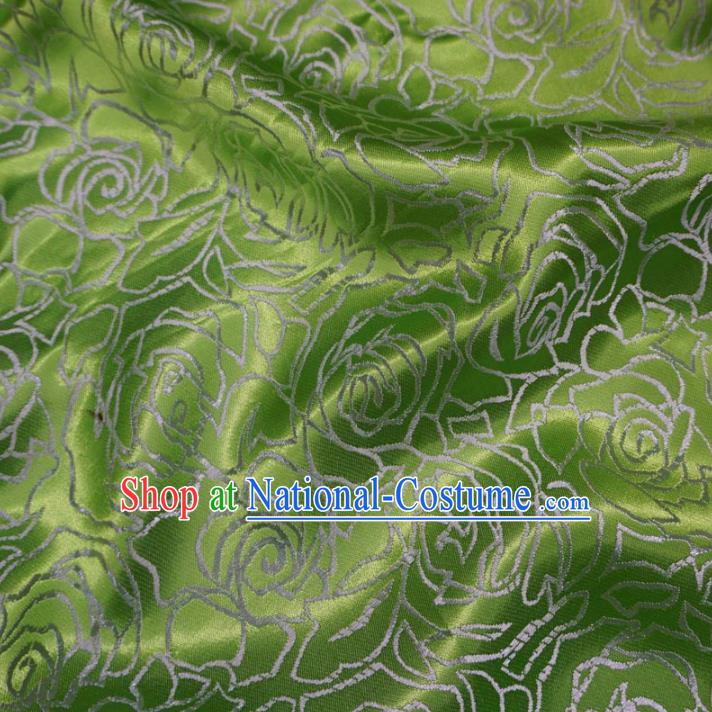 Chinese Traditional Palace Rose Pattern Hanfu Green Brocade Fabric Ancient Costume Tang Suit Cheongsam Material