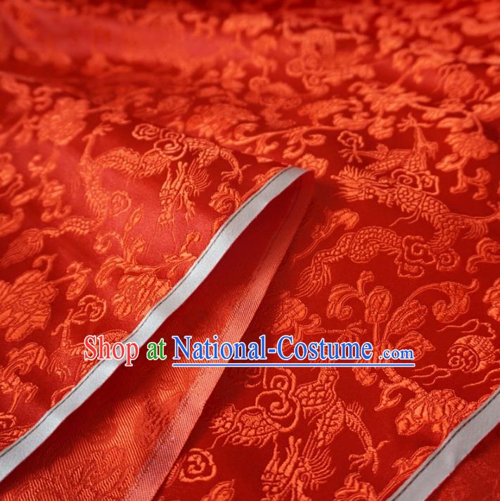 Chinese Traditional Palace Dragons Pattern Hanfu Red Brocade Fabric Ancient Costume Tang Suit Cheongsam Material