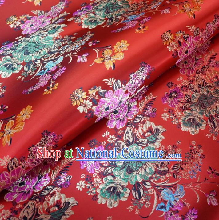 Chinese Traditional Palace Chrysanthemum Pattern Hanfu Red Brocade Fabric Ancient Costume Tang Suit Cheongsam Material