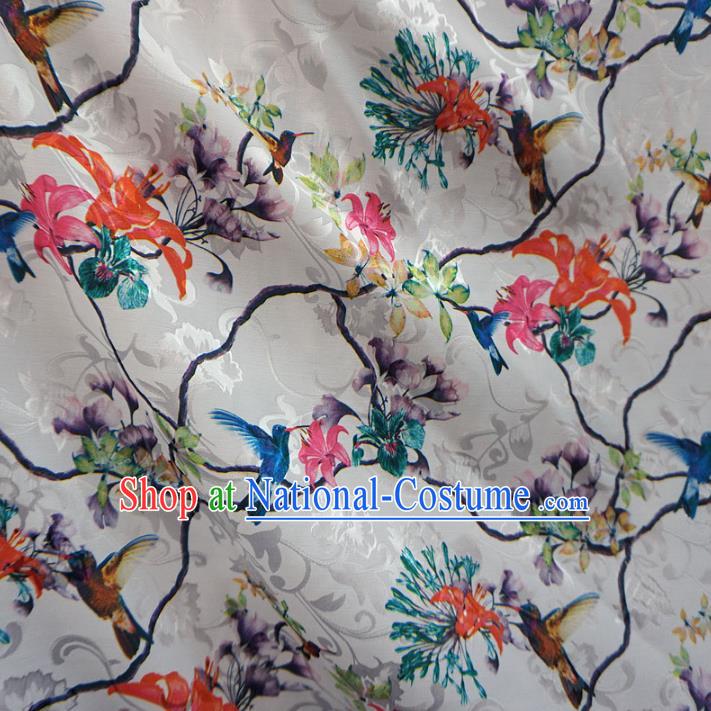 Chinese Traditional Palace Printing Flowers Pattern Hanfu White Brocade Fabric Ancient Costume Tang Suit Cheongsam Material