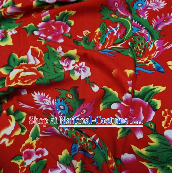 Chinese Traditional Palace Printing Flowers Pattern Hanfu Red Cotton Fabric Ancient Costume Tang Suit Cheongsam Material