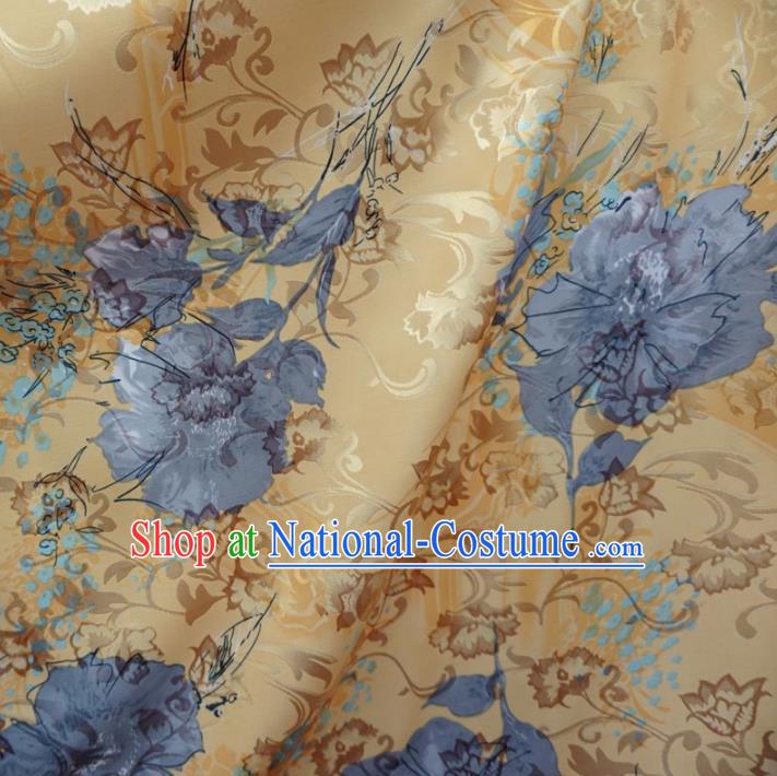 Chinese Traditional Palace Printing Flowers Pattern Hanfu Yellow Brocade Fabric Ancient Costume Tang Suit Cheongsam Material