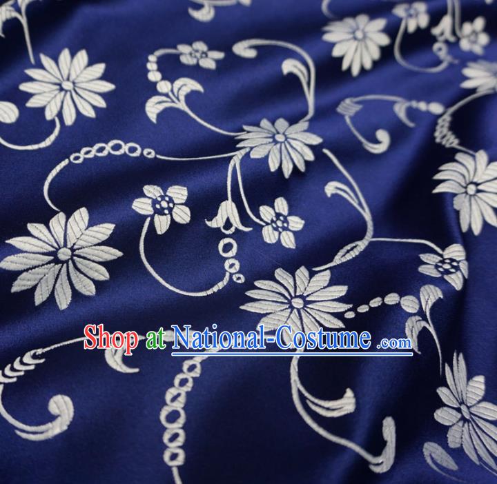 Chinese Traditional Palace Pattern Hanfu Navy Brocade Fabric Ancient Costume Tang Suit Cheongsam Material