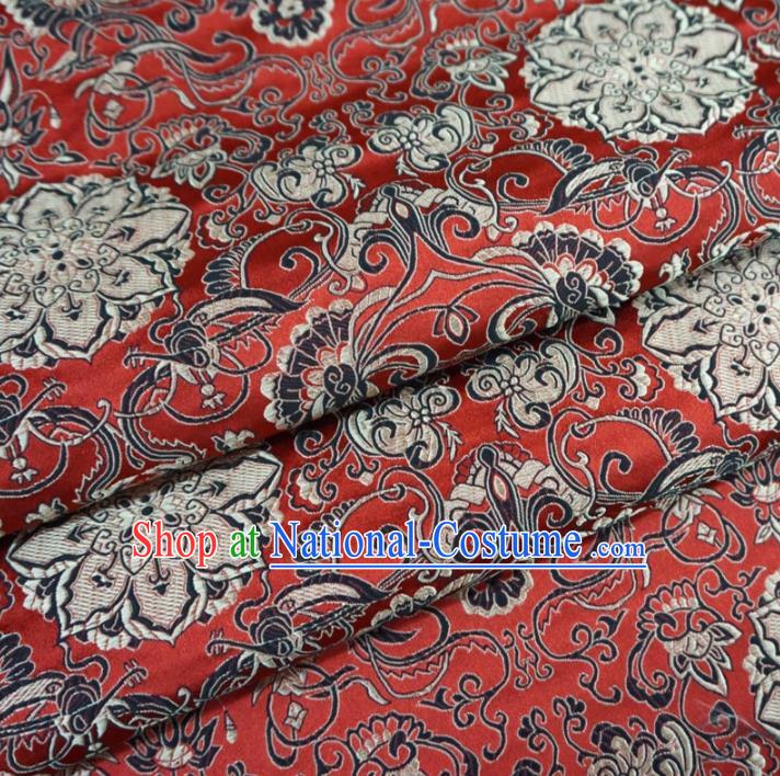 Chinese Traditional Palace Lotus Pattern Hanfu Red Brocade Fabric Ancient Costume Tang Suit Cheongsam Material