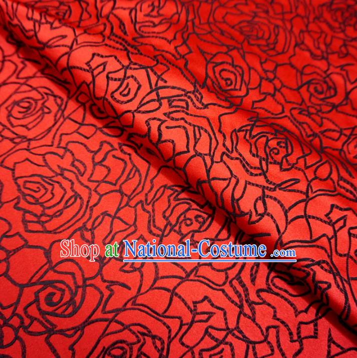 Chinese Traditional Palace Rose Pattern Hanfu Red Brocade Fabric Ancient Costume Tang Suit Cheongsam Material