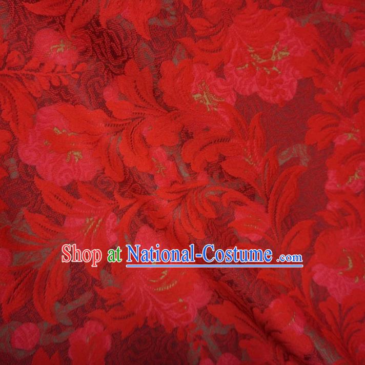 Chinese Traditional Palace Flowers Pattern Hanfu Red Lace Brocade Fabric Ancient Costume Tang Suit Cheongsam Material