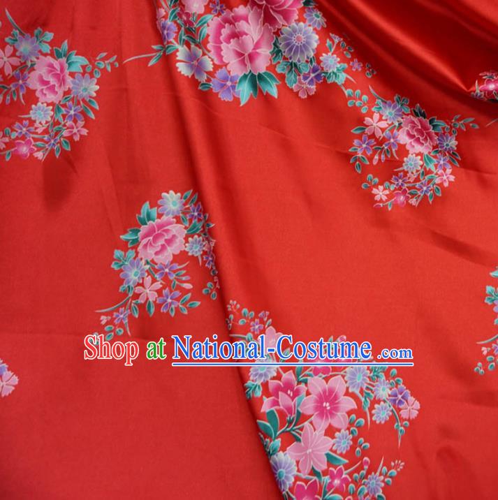 Chinese Traditional Palace Printing Peony Pattern Hanfu Red Brocade Fabric Ancient Costume Tang Suit Cheongsam Material