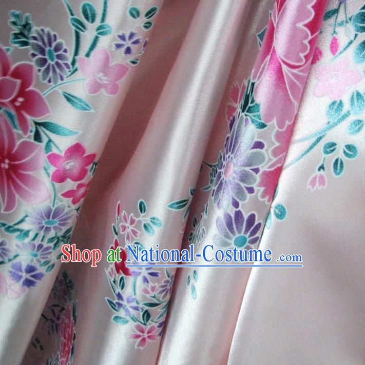 Chinese Traditional Palace Printing Flowers Pattern Hanfu White Brocade Fabric Ancient Costume Tang Suit Cheongsam Material